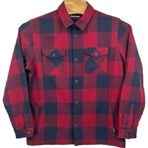 Men's Red Navy Blue Barbour Gordon Check Overshirt Button Up Shacket Jacket Sz L